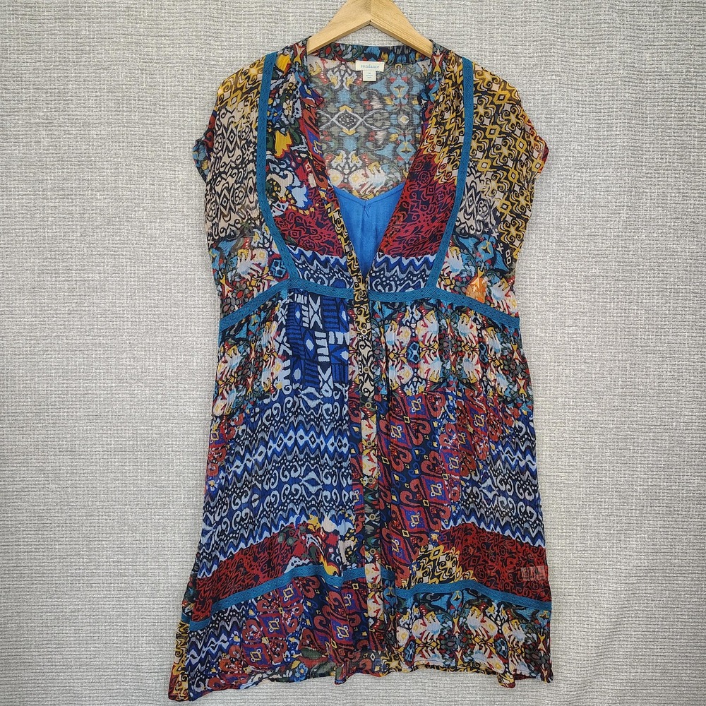 Sundance Dress Womens Medium Multicolor Boho Patchwork Midi Sheer Layered India